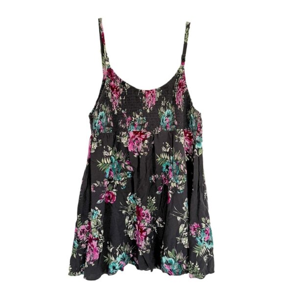 Torrid Babydoll Challis Smocked Cami GRAY FLORAL - size 1X - Picture 3 of 11